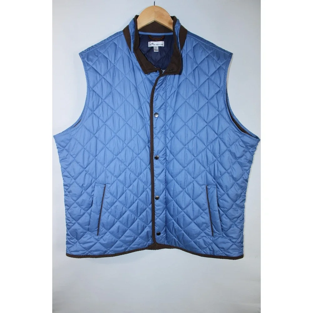 Peter Millar Essex Quilted Travel Men's XXL Blue Brown Sleeveless Vest Jacket